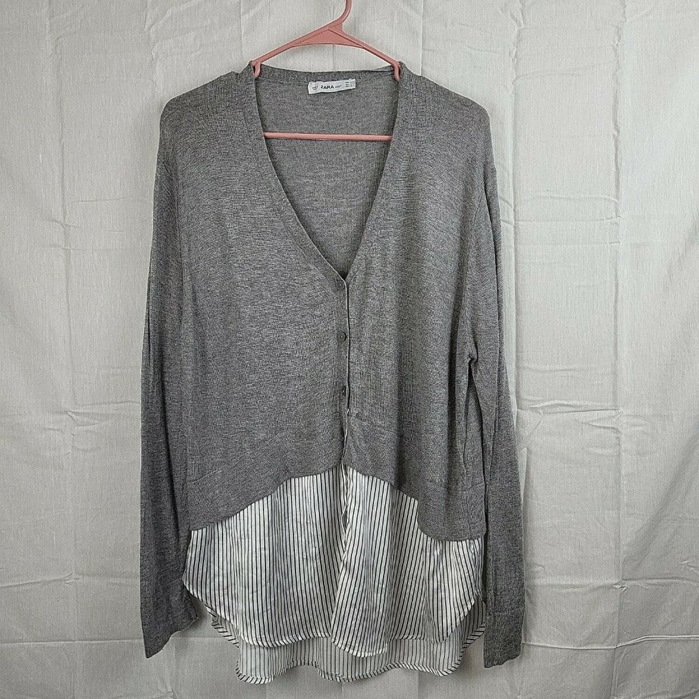Zara Knit Womens Gray White Long Sleeve Oversized Tunic‎ Sweater Top Size Medium
